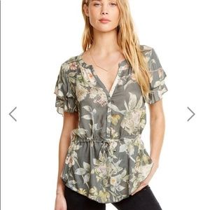 Chaser Button Up Green Floral Top-XS